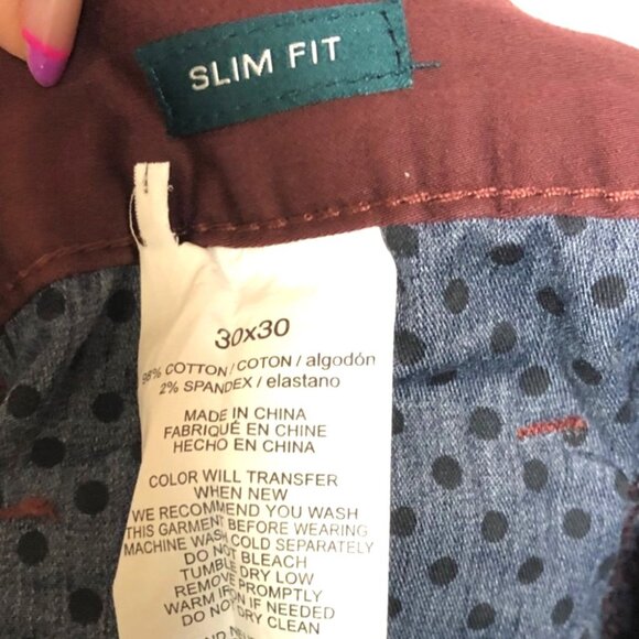 Perry Ellis Mens Slim Fit Maroon Pants 30x30 Cotton Blend Casual Wear - Picture 5 of 9